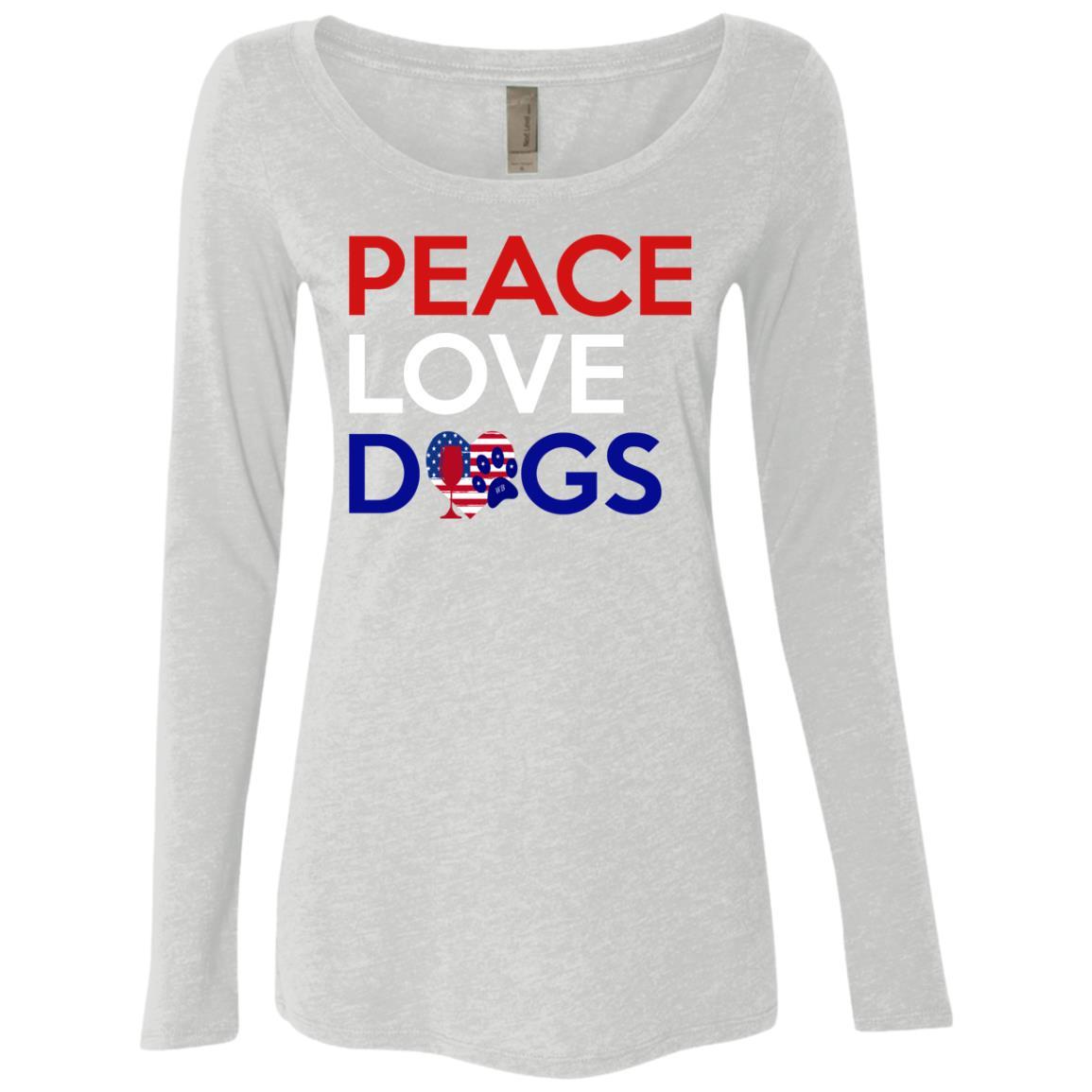 Peace Love Dogs Women's Long Sleeve Scoop Neck Tri-Blend T-Shirt - Soft Vintage Style Graphic Tee for Dog Lovers, Casual Wear & Animal Rescue Support