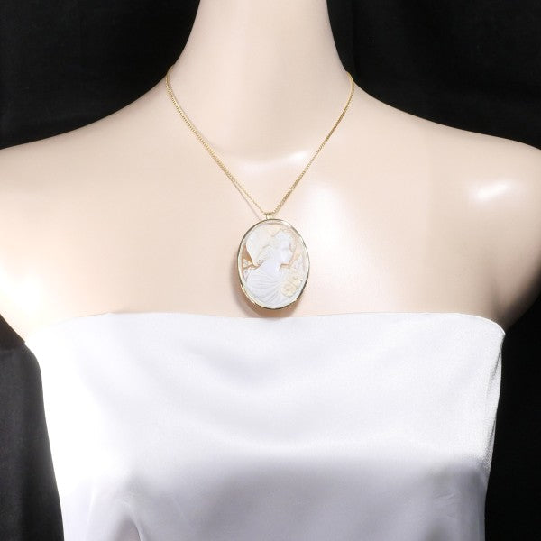 18K Yellow Gold Shell Cameo 2-Way Convertible Necklace & Brooch Set with Certificate - Perfect for Weddings, Anniversaries & Vintage Jewelry Collectors