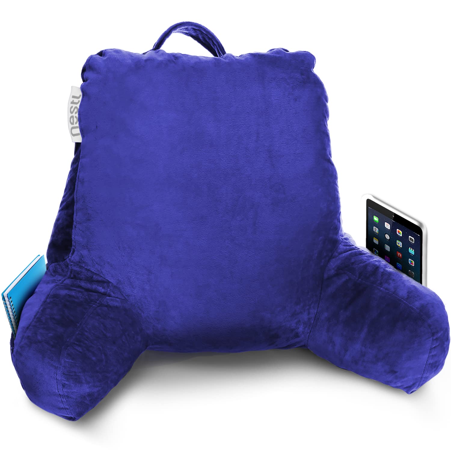 Nestl Reading Pillow with Shredded Memory Foam - Supportive Back Pillow for Sitting in Bed, Reading & Relaxing - Royal Blue Bed Rest Pillow with Pockets - Perfect for Reading, Watching TV, or Lounging Comfortably
