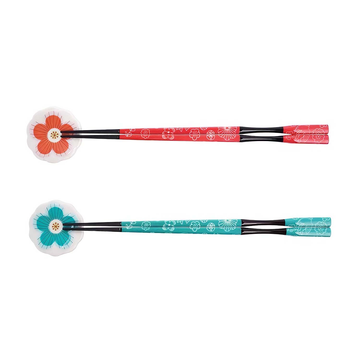 Premium Harekutani Porcelain Chopsticks Set with Chopstick Rests - Red & Green - Elegant Japanese Tableware for Sushi, Asian Cuisine & Home Dining