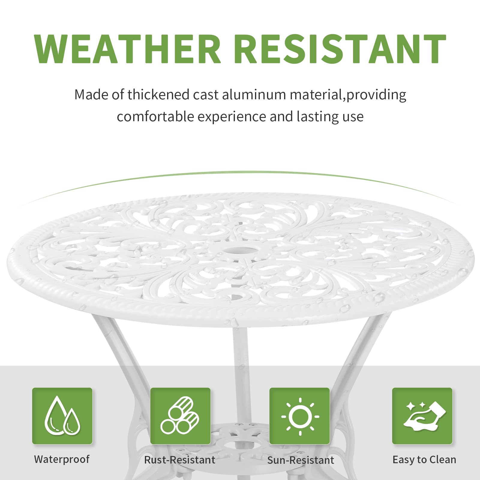 3-Piece Outdoor Patio Set - All-Weather Cast Aluminum Bistro Table & 2 Chairs with 1.97