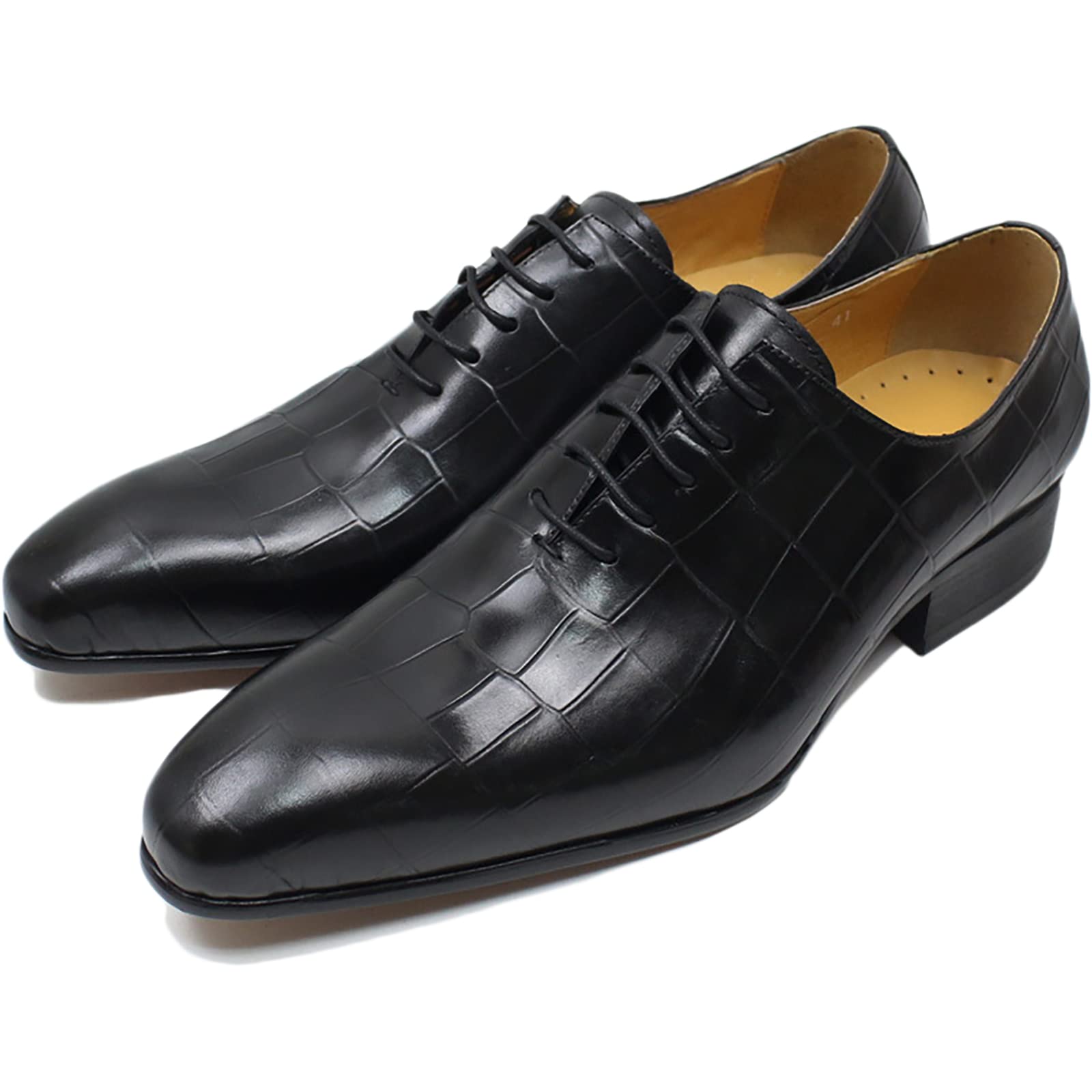 Men's Retro Formal Oxford Dress Shoes - Genuine Leather Lace-up Wingtip Derby for Business Casual, Wedding & Party | Black Size 40 | Perfect for Office, Special Occasions & Smart Casual Outfits