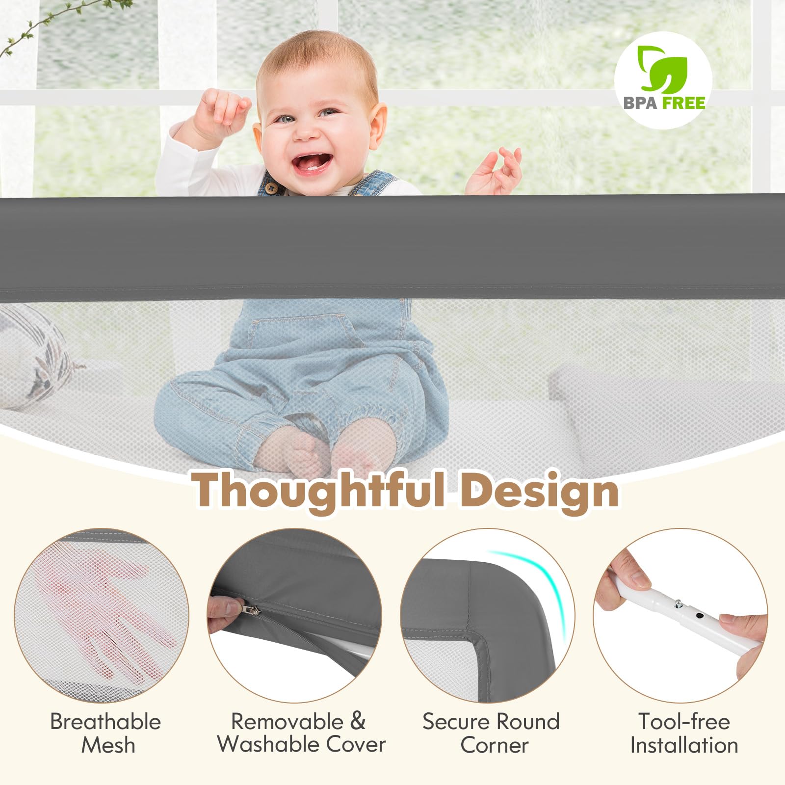 Costzon 2-Pack Extra Long Swing Down Bed Rails for Toddlers - 71-Inch Safety Bed Guards with Straps for Convertible Crib, Twin, Full, Queen & King Size Beds - Foldable Baby Bed Rail for Kids (Gray) | Perfect for Toddler Transition, Child Safety & Peace of Mind