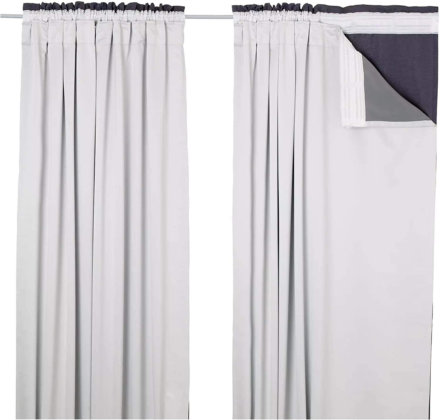 Kinfolk Textile Thermal Blackout Curtain Linings Pair - 3 Pass Blackout Technology with Included Hooks (66x54 Inches) for Bedroom & Living Room Light Blocking & Energy Saving