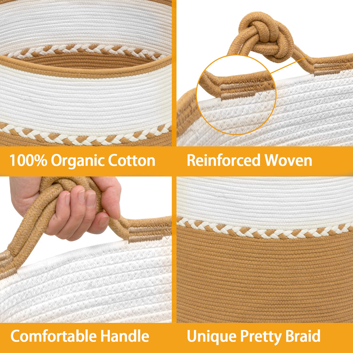 DUOLEO Extra Large Woven Rope Storage Basket - 24x24x18 Inch Blanket & Laundry Hamper with Handles, Toy Organizer for Bedroom, Nursery & Living Room | Durable Home Decor Storage Solution