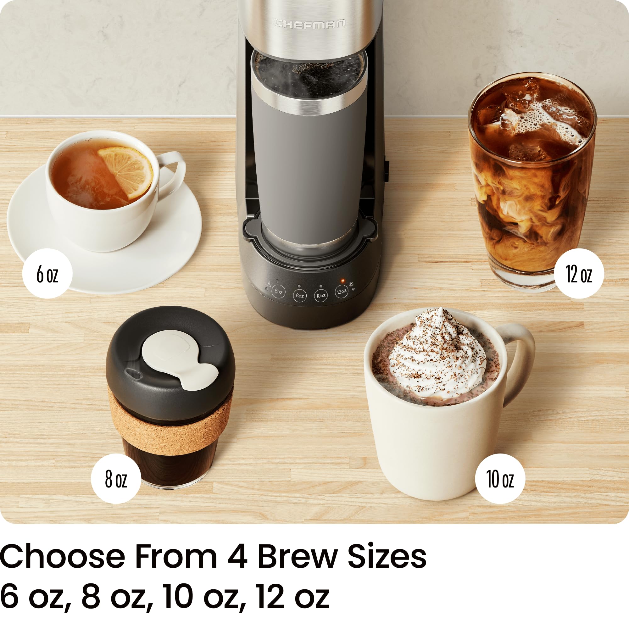CHEFMAN Single Serve Coffee Maker - K Cup Compatible Coffee Machine for K-Cup Pods & Ground Coffee | 6-12oz Brew Size, 40oz Water Tank with Cup Lift | Perfect for Home, Office & Dorm Use