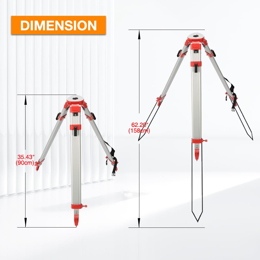 Professional Aluminum Surveying Tripod with 5/8-Inch 11-Threaded Flat Head Quick Clamp - Heavy Duty Tripod for Auto Level, Theodolite & Survey Equipment - Perfect for Land Surveying, Construction Sites & Outdoor Measurements