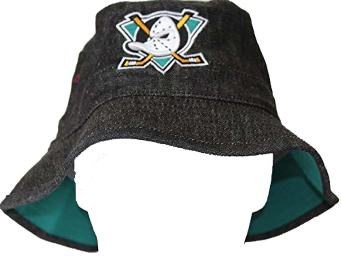 Mitchell & Ness Mighty Ducks Black Stone Wash Bucket Hat for Men & Women - Adjustable S/M Size - Vintage Hockey Style Hat - Perfect for Outdoor Sports, Casual Wear & Duck Hunting