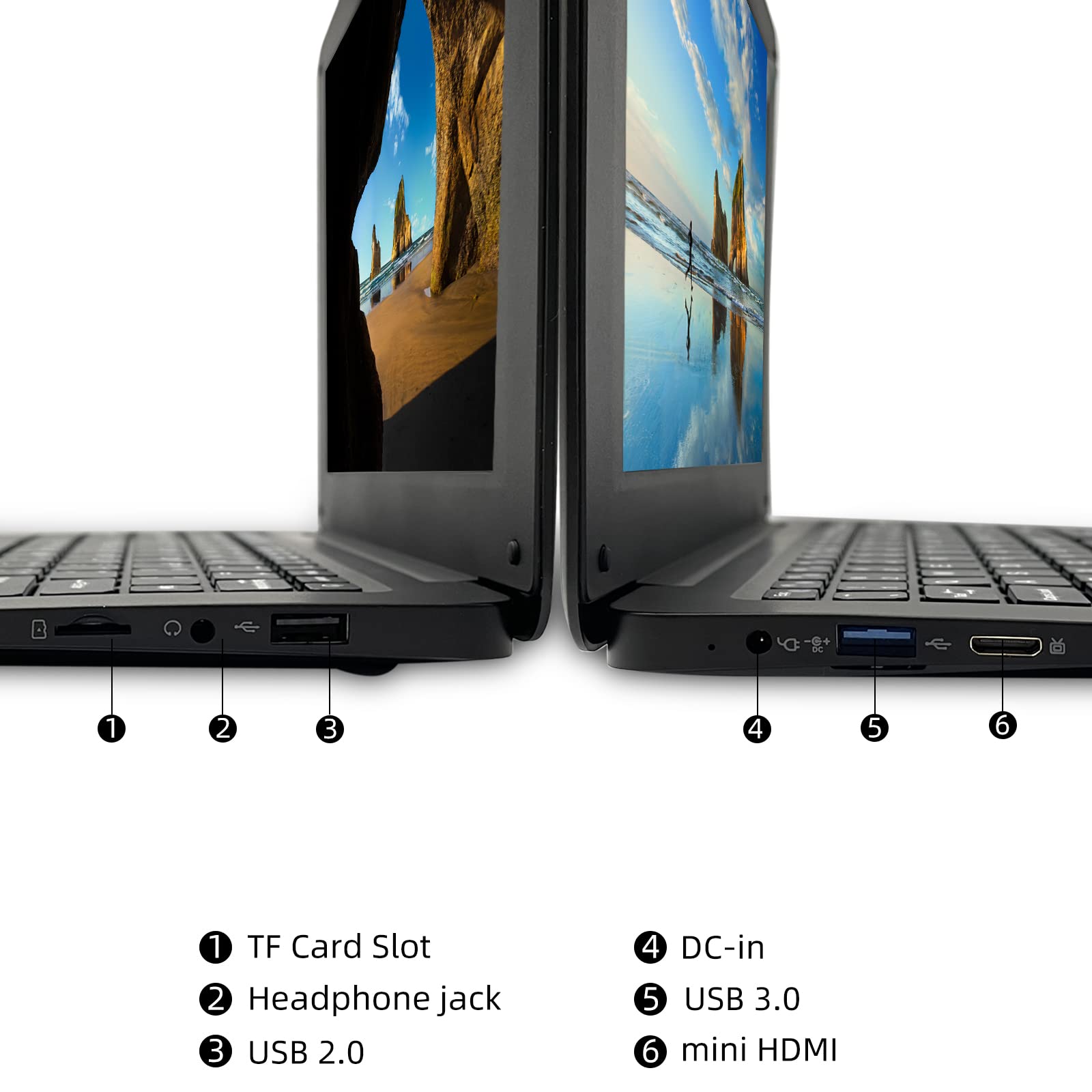10.1 Inch Windows 10 Laptop - Intel Quad Core Processor, 4GB RAM, 64GB eMMC Storage | Lightweight Mini Netbook with Laptop Sleeve, Wireless Mouse & Headphones (Black) | Perfect for Students, Business Travel & Home Office Use