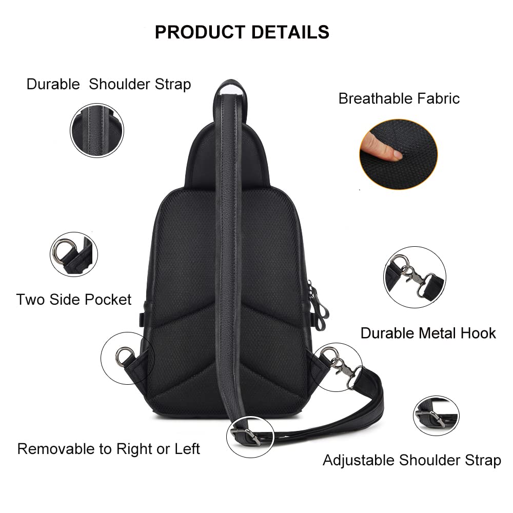 **Men's & Women's Crossbody Sling Backpack – Faux Leather Chest Bag for Hiking, Walking, Cycling, Travel – USB Charger Port – Perfect for Outdoor Adventures & Daily Commute**