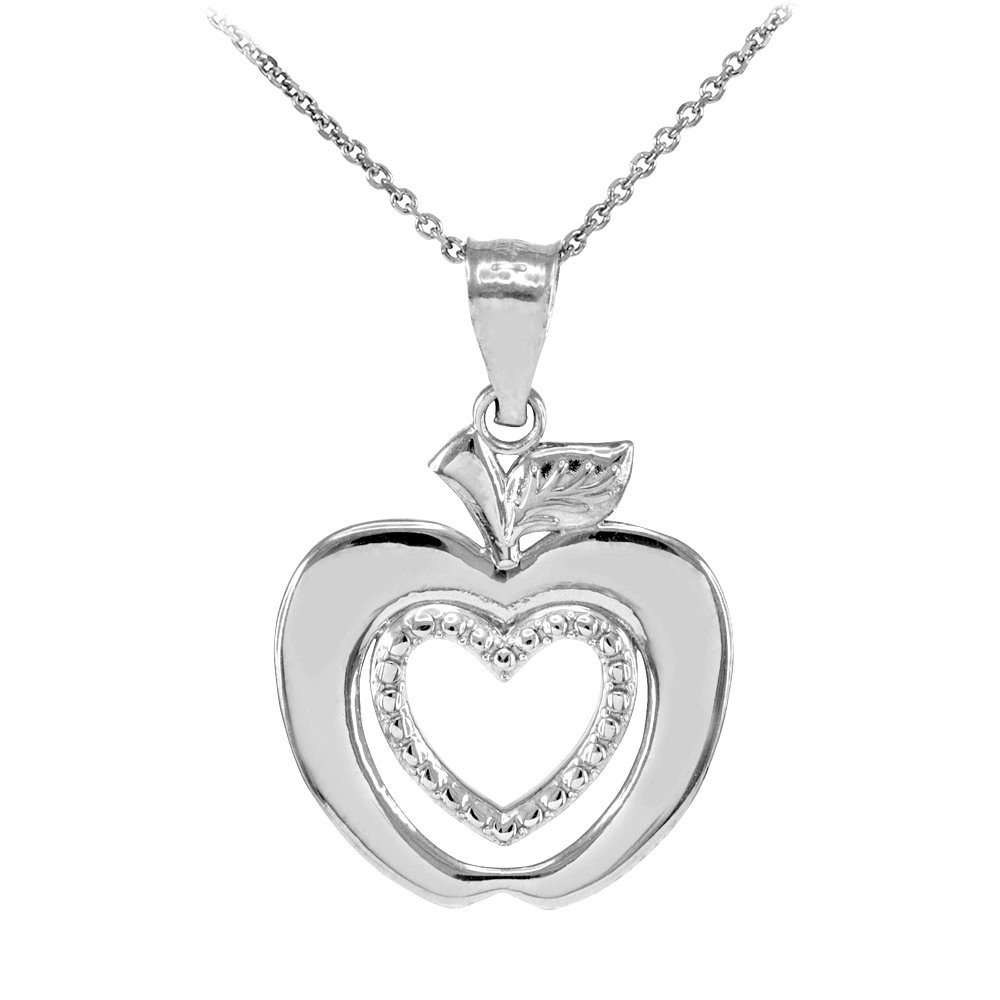 14K White Gold Apple Heart Pendant Necklace for Gifts & Fashion