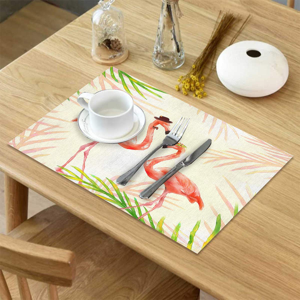 Xspring Flamingo Placemats Set of 4 - Heat Resistant Washable Burlap Table Mats for Wedding, Valentine's Day & Dining - Perfect for Round Tables, Outdoor Patio & Indoor Decor