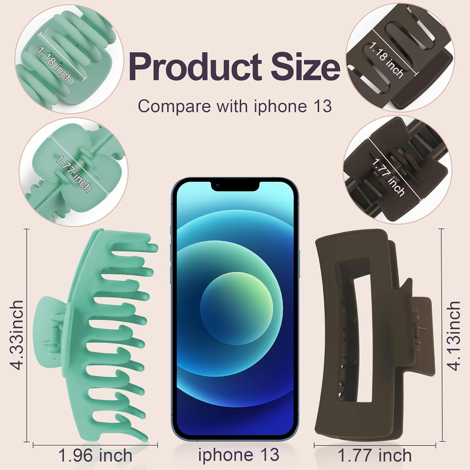 **Minta 6-Pack 3.7 Inch Large Claw Hair Clips for Thick & Thin Hair - Matte Square Hair Claws for Women - Neutral Hair Accessories for Everyday, Work & Travel**