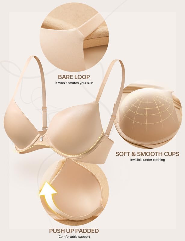 Wingslove Women's Classic Push-Up Bra with Underwire - Lightly Padded T-Shirt Bra for Comfort & Lift | Perfect for Everyday Wear, Workouts & Layering Under Clothes