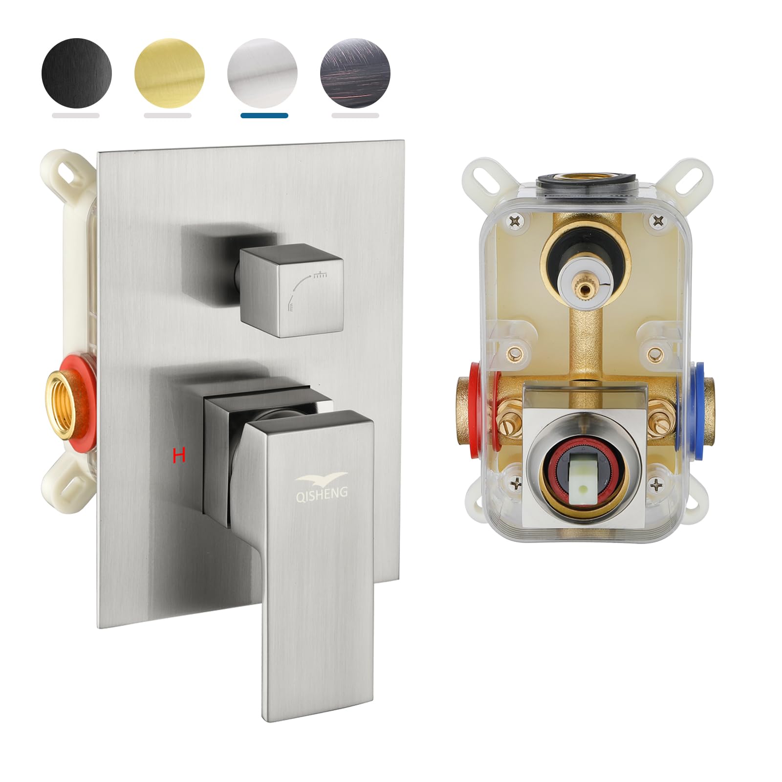 QISHENG Solid Brass Pressure Balance Shower Diverter Valve - 2 Function Outlet, Brushed Nickel Trim Kit for Bathroom Shower Replacement | Perfect for Modern Bathroom Renovations & Shower System Upgrades