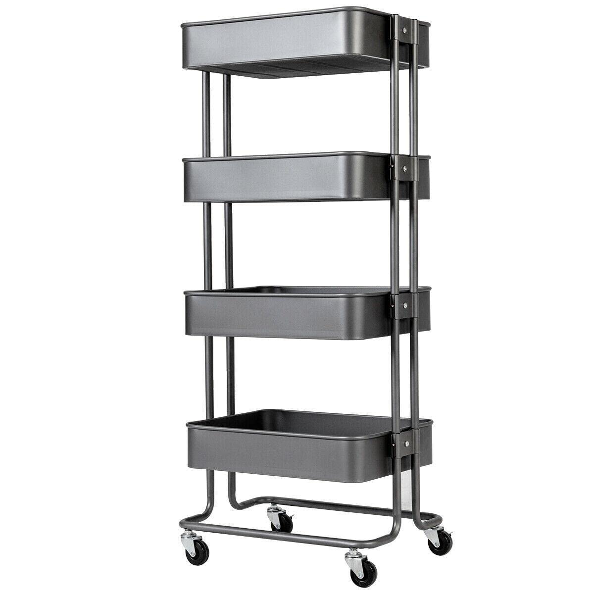 4-Tier Metal Storage Cart with Wheels - Rolling Kitchen Organizer for Pantry, Bathroom, Office & Garage - Mobile Shelving Unit for Home Storage & Organization