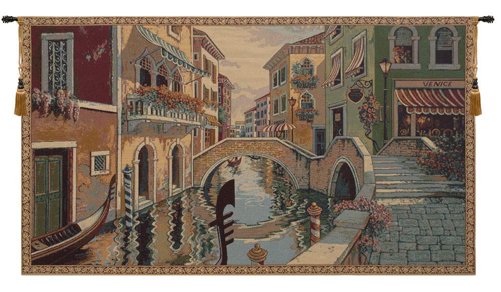 Charlotte Home Furnishings Italian Tapestry Wall Hanging - 26x46 Inch Venetian Canale Design, Viscose Cotton Polyester Blend Wall Art for Living Room, Bedroom & Office Decor | Alberto Passini Collection
