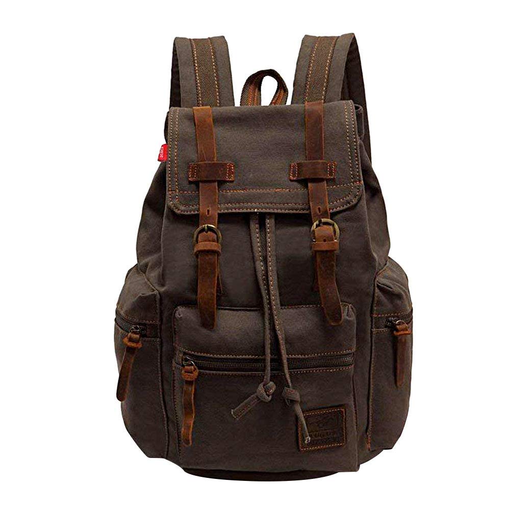 Vintage Canvas Backpack - Leather Rucksack Unisex Casual 17 Inch Laptop Backpack for Hiking, Travel & School (Army Green) | Durable & Stylish Daypack for College, Work & Outdoor Adventures