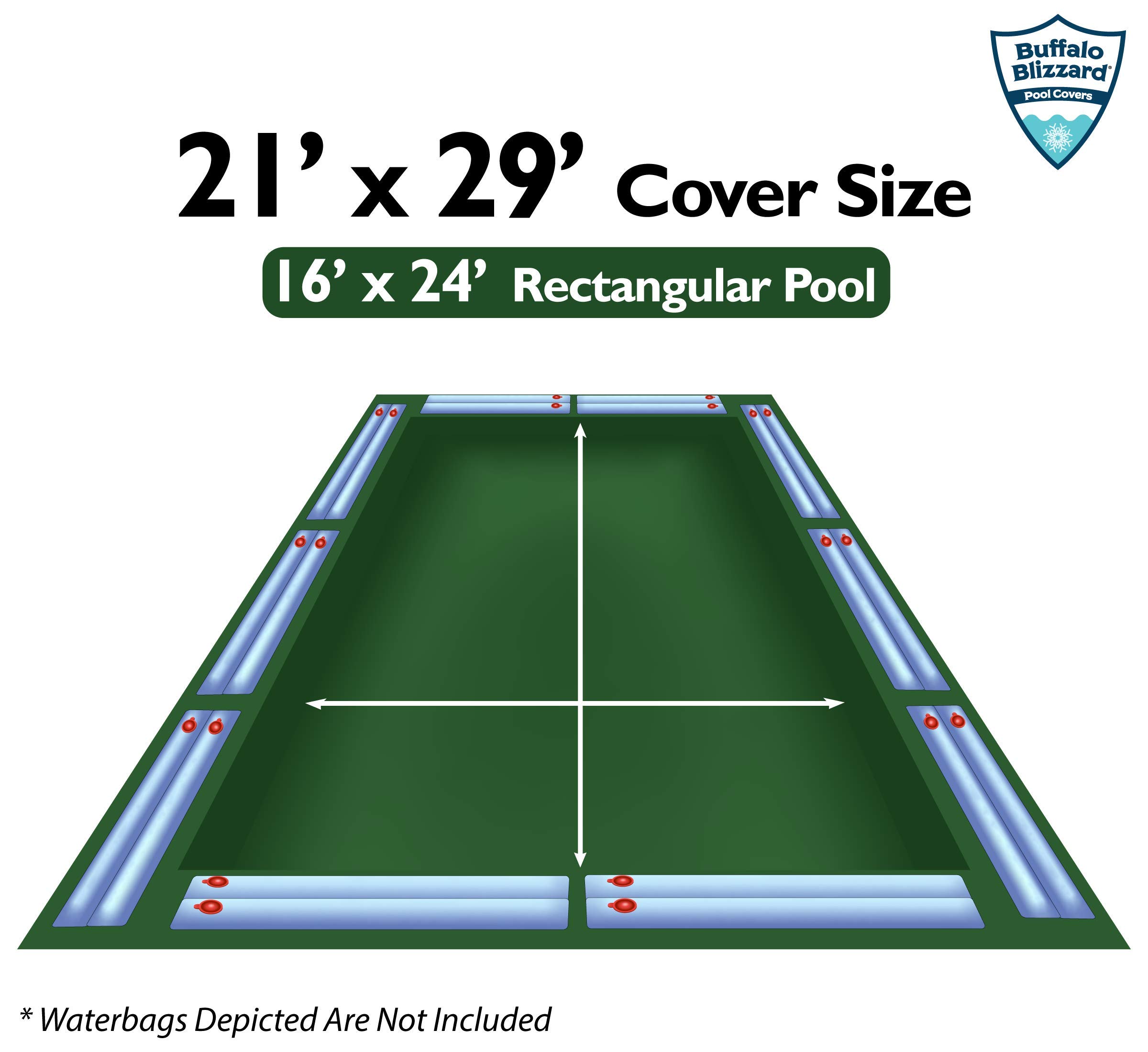 Buffalo Blizzard Ripstopper Green Winter Pool Cover – 16x24 ft Rectangle for In-Ground & Above Ground Pools | 5-Foot Overlap | Heavy-Duty Material for Secure Installation | Perfect for Winter Protection & Snow Load Resistance