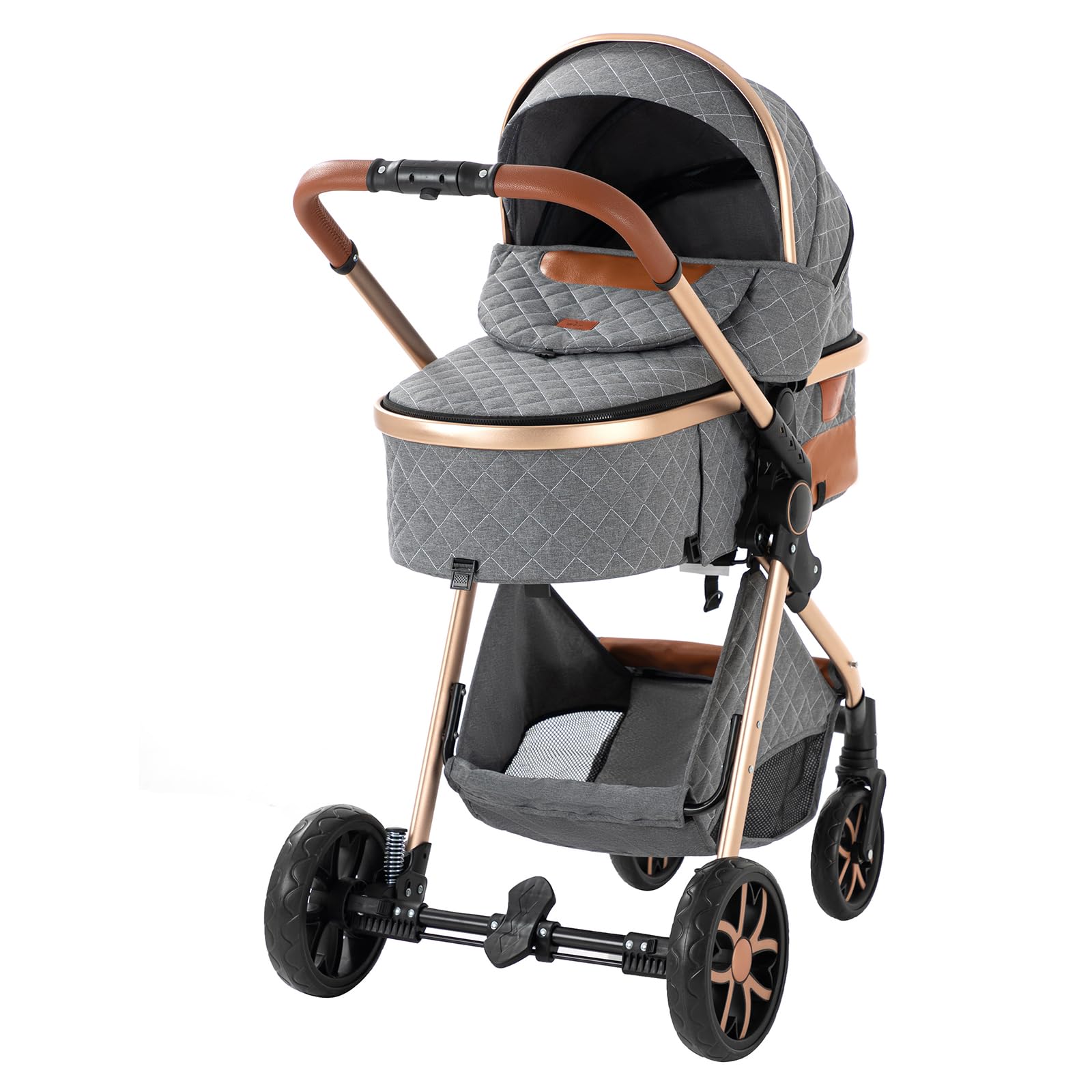 3 in 1 Baby Travel System - Reversible Stroller, Foldable & Portable Pram Buggy for Newborn to Toddler (MGV9-GREY Without Base) | Perfect for Shopping, Travel & Daily Walks
