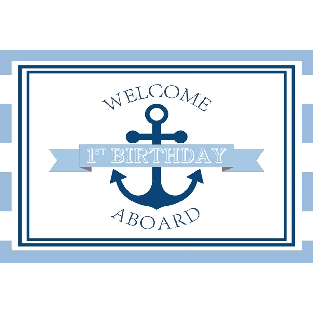Baocicco 12x8ft Blue Nautical Welcome 1st Birthday Backdrop - Anchor Themed Photography Background for Baby's First Birthday Party, Photo Studio Props & Kids Celebration Decor | Perfect for Birthday Photos, Baby Showers, and Milestone Celebrations