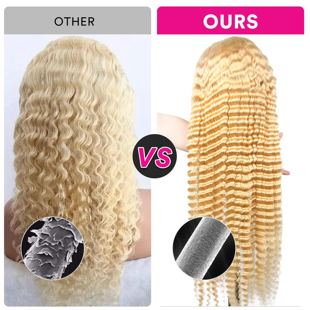 24 Inch 613 Blonde Lace Front Wig Human Hair - 13x4 Transparent HD Lace, 180% Density Deep Wave with Pre-Plucked Hairline & Baby Hair | Natural Looking HD Lace Frontal Wig for Women | Perfect for Daily Wear, Cosplay, Parties & Special Occasions