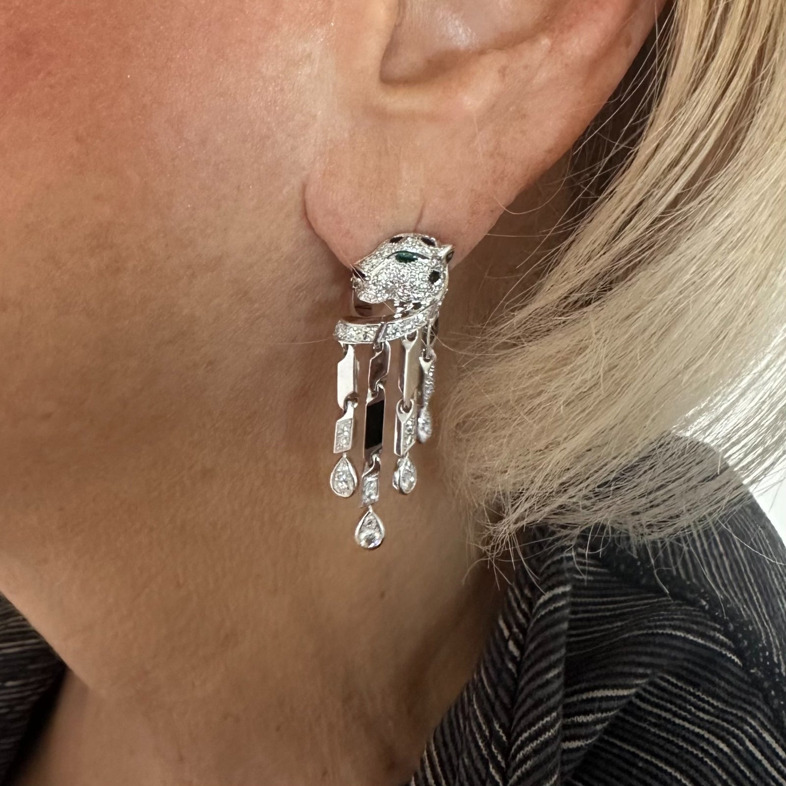 Authentic Cartier Panthere Panther 18k White Gold Diamond Black Onyx Earrings for Women | Luxury Jewelry Gift for Anniversary, Birthday & Special Occasions