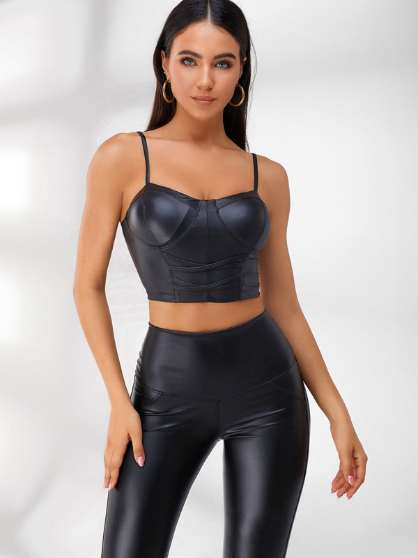 ZASUWA Women's High Waist PU Leather Leggings - Tummy Control, Stretchy & Comfortable for Yoga, Workout & Casual Wear