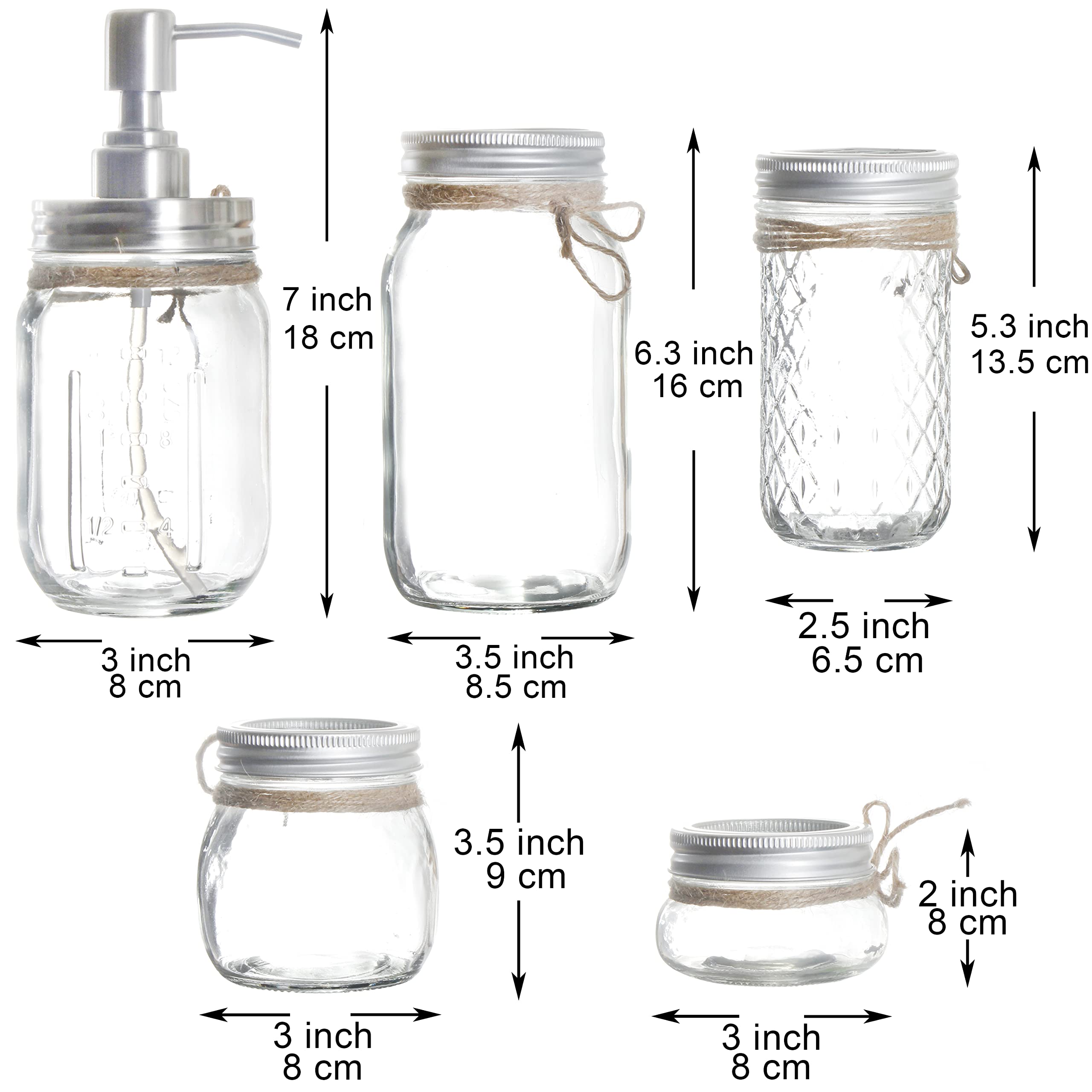 Youngever 6-Piece Clear Glass Bathroom Accessories Set - Mason Jar Toothbrush Holder, Soap Dispenser & Apothecary Jars for Modern Bathroom Decor | Perfect for Home, Hotel & Spa Organization