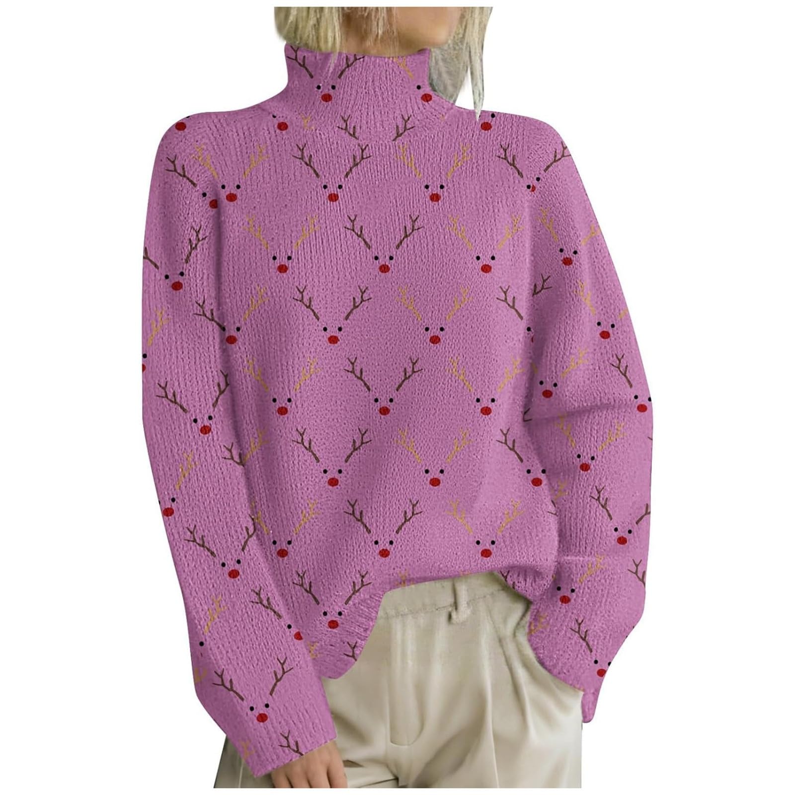 Funny Ugly Christmas Sweaters for Women - Festive Christmas Tree Print Knit Pullover Long Sleeve Crewneck Jumper Top | Holiday Party, Family Gathering, Office Christmas Outfit