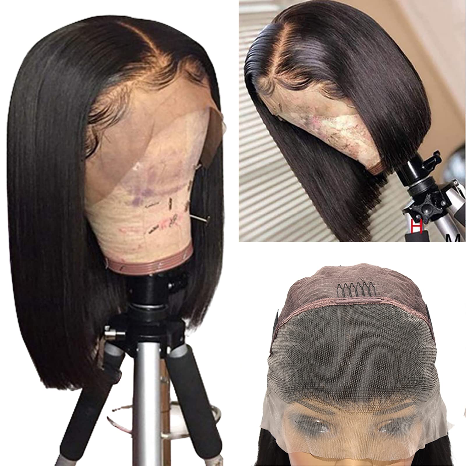 10inch Bob Wig Human Hair 13x4 Straight Lace Front Wigs - 200% Density 15A Straight Bob Wigs For Black Women - Pre Plucked with Baby Hair - Natural Look for Daily Wear, Parties & Special Occasions (10inch, 13x4 Bob ST)