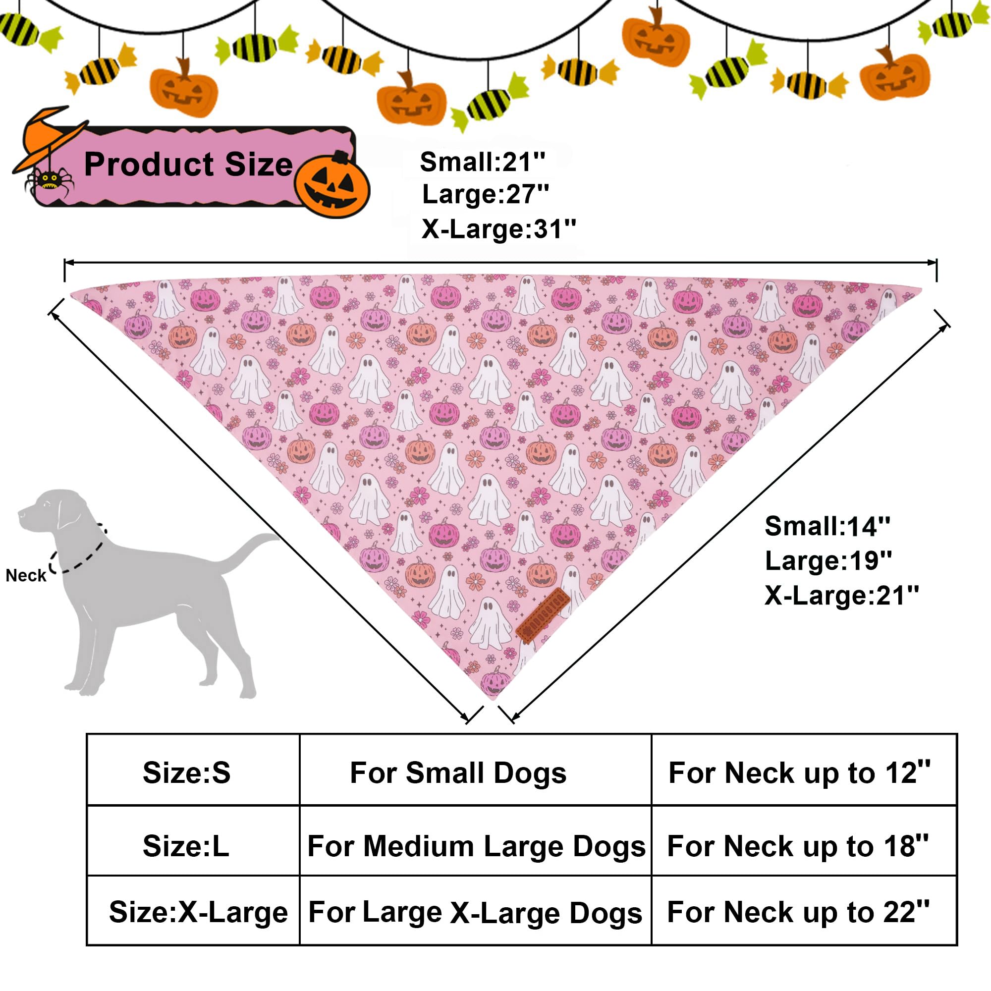 ADOGGYGO Halloween Dog Bandana - Pink Pumpkin Ghost Scarf for Medium & Large Dogs | Adjustable Pet Bandana for Female Dogs | Perfect for Halloween Parties & Costume Events