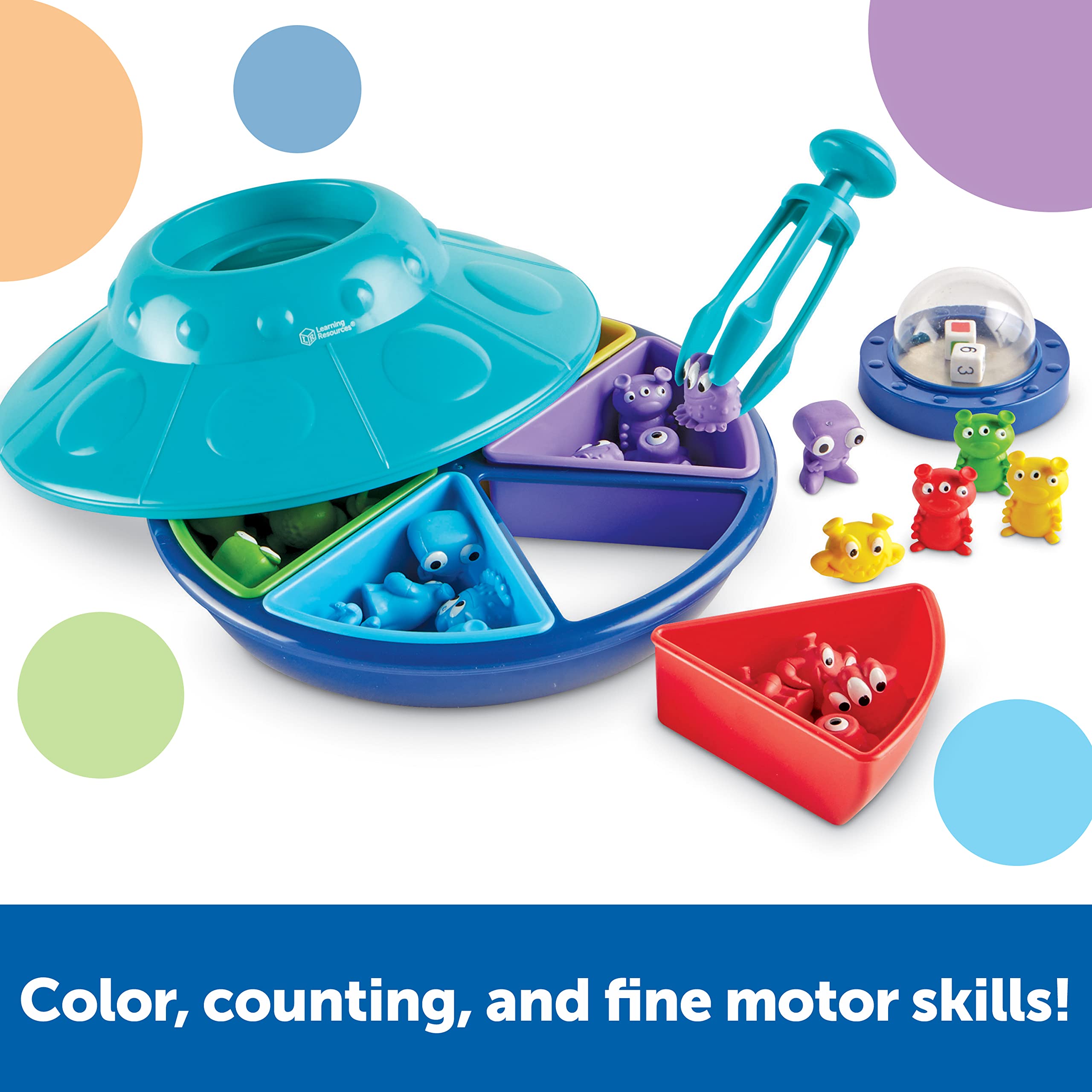 Learning Resources Oodles of Aliens Sorting Saucer - Fine Motor Skills, Counting & Sorting STEM Toys for Preschoolers - Educational Math Games with 48 Pieces - Ideal for Classroom & Homeschool Activities (Ages 4+)