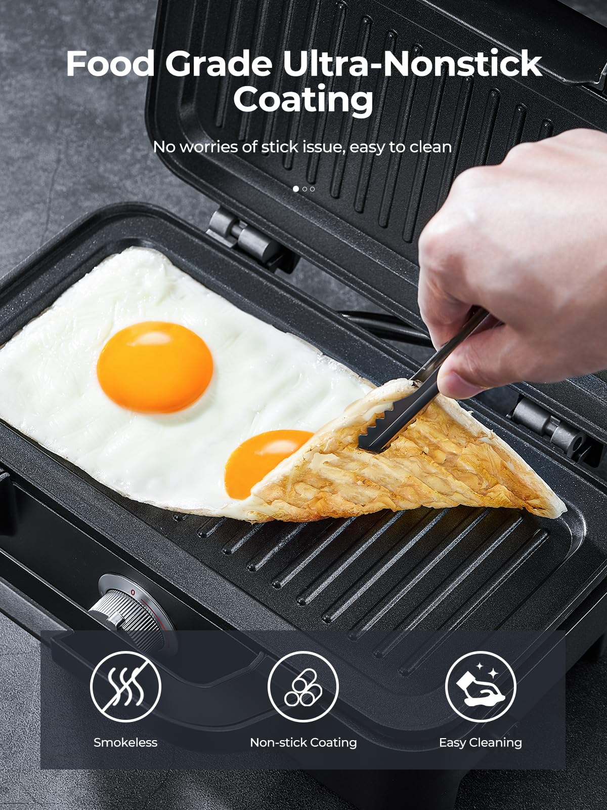 3-in-1 Sandwich Maker & Waffle Iron with Removable Plates - Panini Press, 5-Temperature Settings, Non-Stick Coating, Cool-Touch Handle & Anti-Skid Feet - Perfect for Breakfast, Brunch & Quick Meals (1200W)