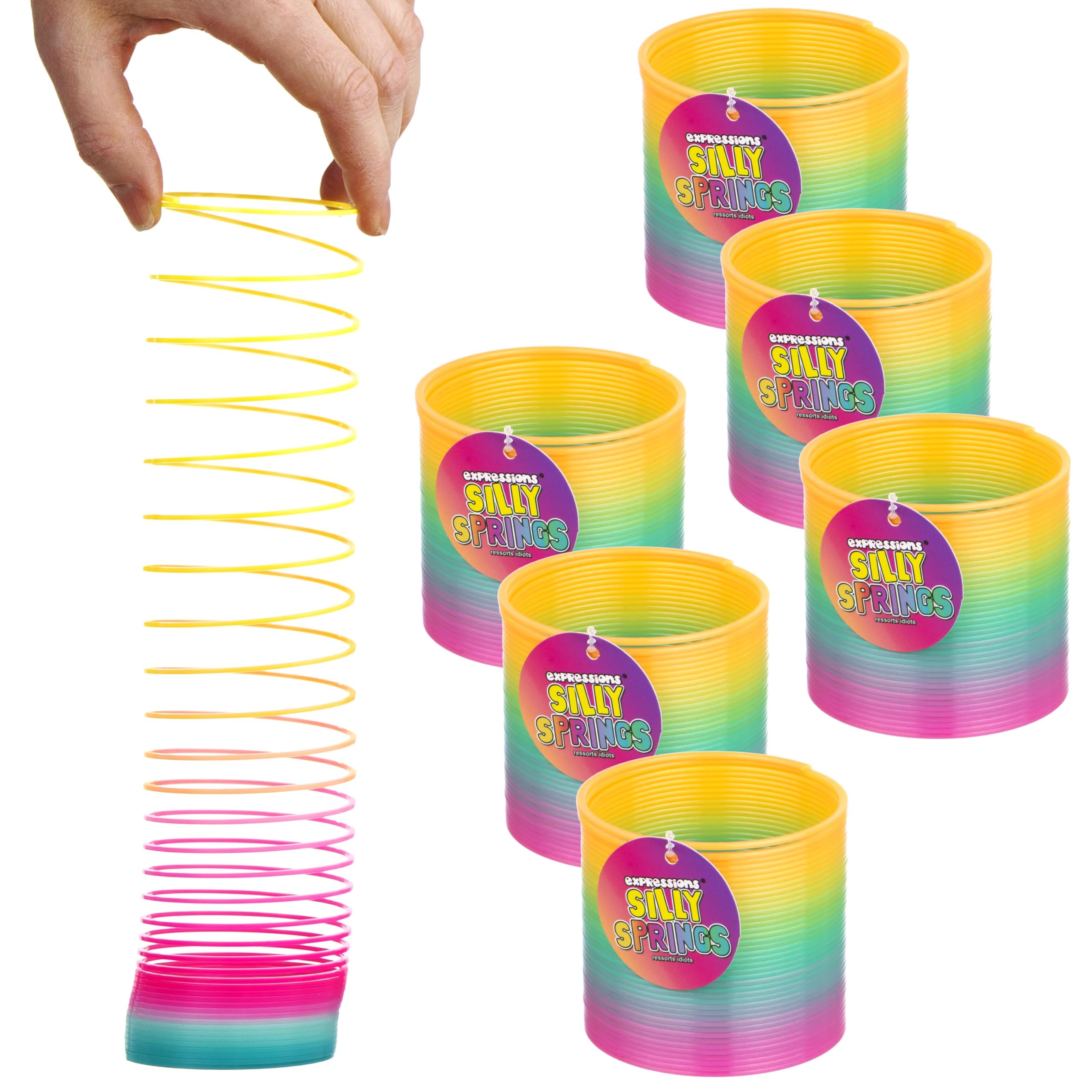 Expressions 6-Piece Silly Springs Collection - Bulk Rainbow Coil Spring Pack, Colorful Stretchy Spring Toys for Kids, Toddlers & All Ages | Fun Sensory Fidget Toys for Stress Relief, Classroom Rewards & 90s Nostalgia Play