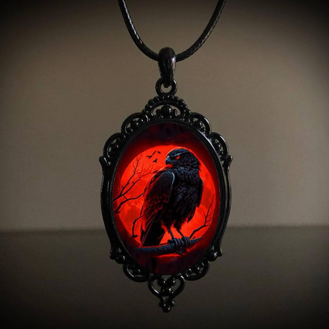 Gothic Cross Crow Raven Embossed Halloween Pendant Necklace for Women & Men | KY001 | Perfect for Halloween Costumes, Gothic Fashion & Dark Aesthetic Jewelry