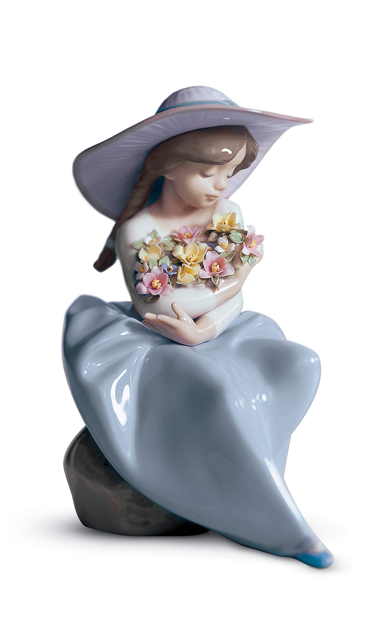 LLADRÓ Fragrant Bouquet Porcelain Girl Figurine - Handcrafted Spanish Collectible with Floral Design | Perfect for Home Decor, Gift Giving & Collector's Display