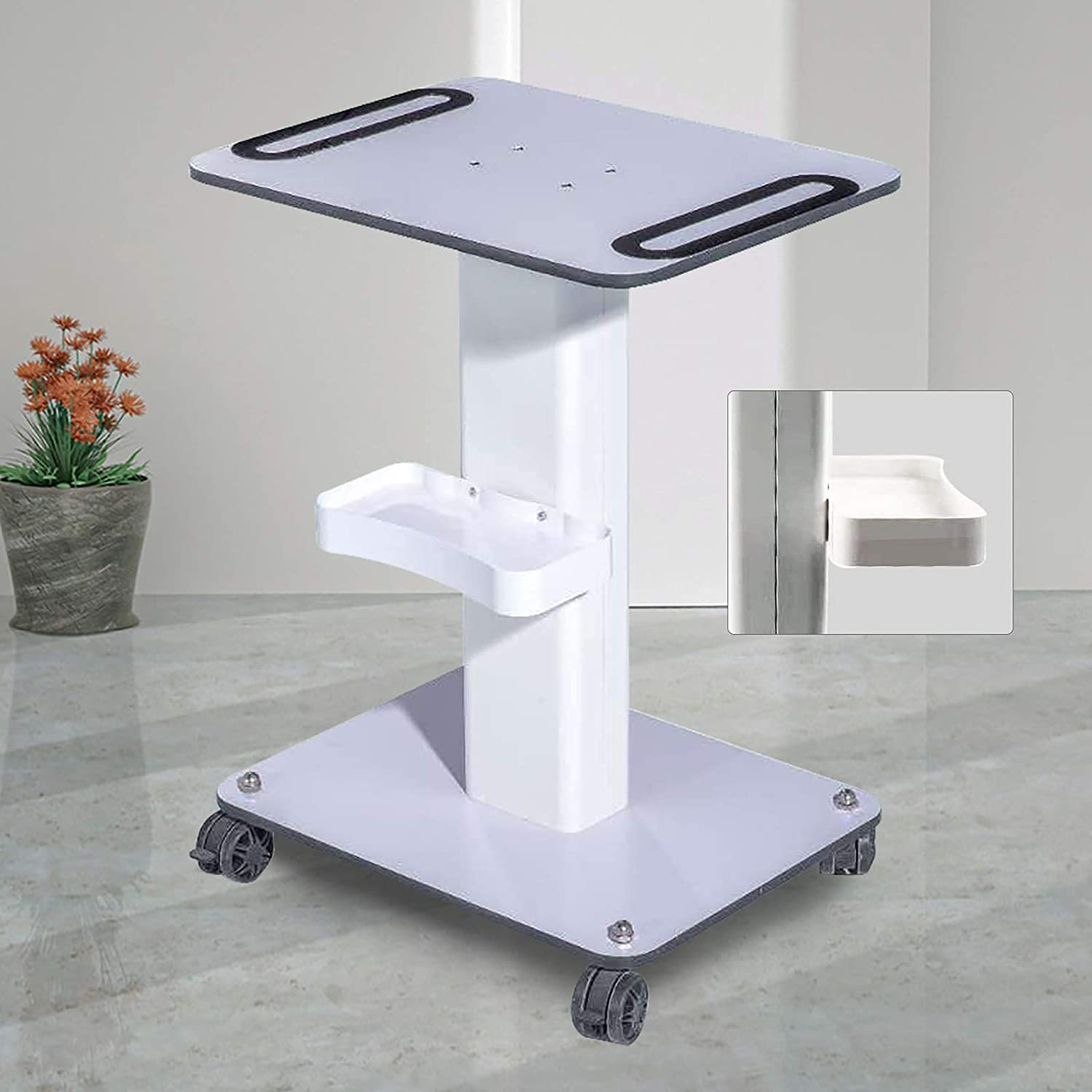 Professional Salon Medical Trolley with Rolling Wheels - Hair Stylist Cart with Large Instrument Tray for Beauty Tools & Supplies - Mobile Storage Solution for Hairdressers & Spa Services - Perfect for Salon Organization & Client Styling (White, Large Table Size)