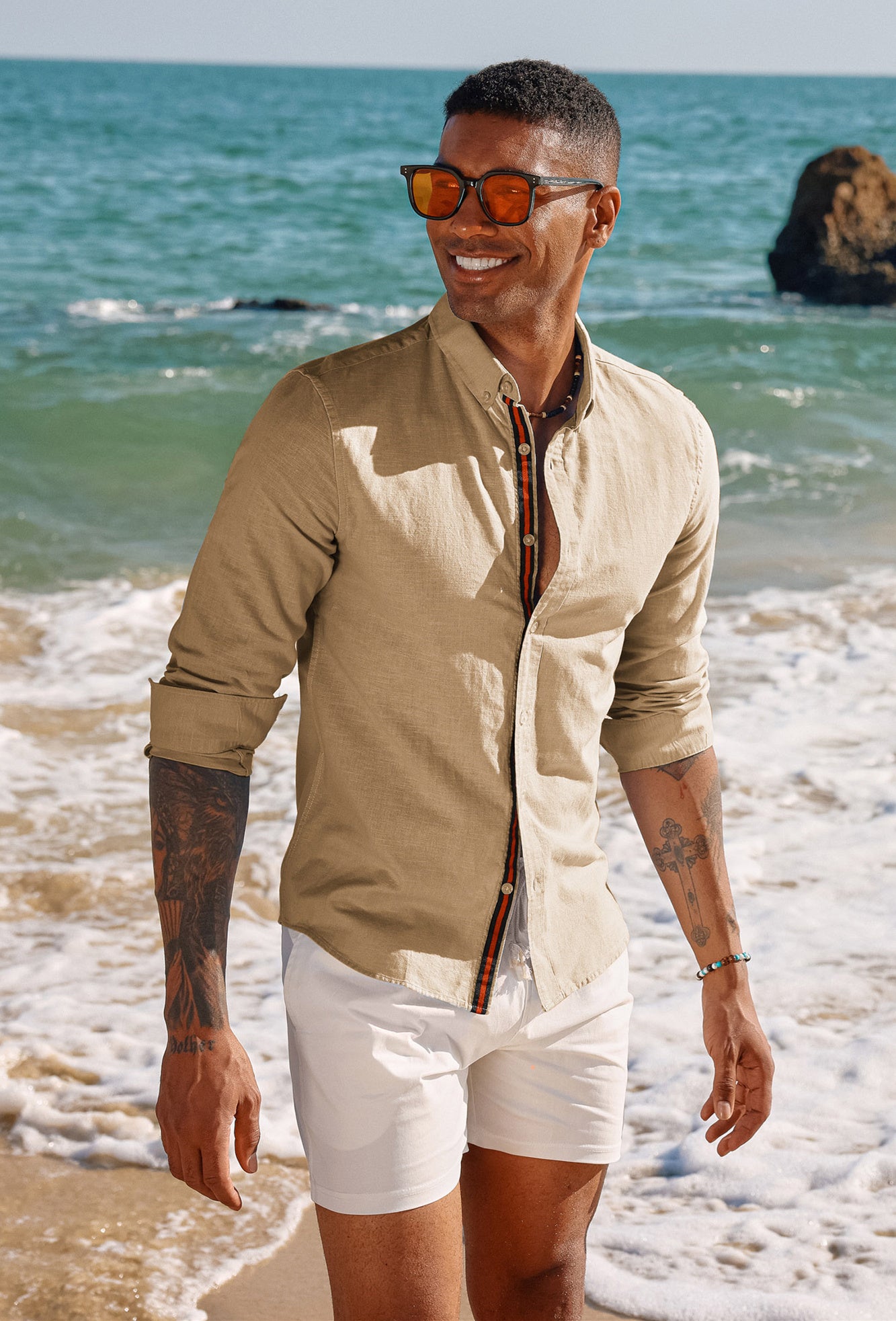 Breathable Cotton & Linen Long Sleeve Button Down Shirt for Men - Casual Office Wear & Summer Outdoor Activities