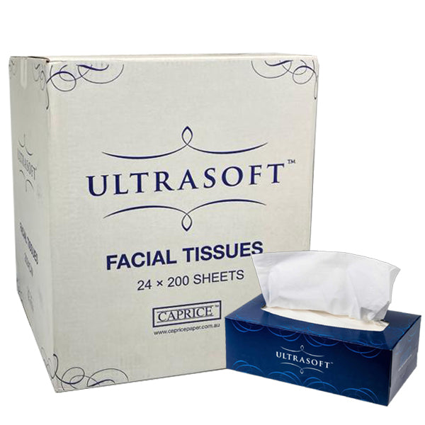 Caprice Ultrasoft 2-Ply Facial Tissues - 24 Packs (200 Sheets Each) | Gentle for Nose & Skin | Perfect for Home, Office & Travel Use