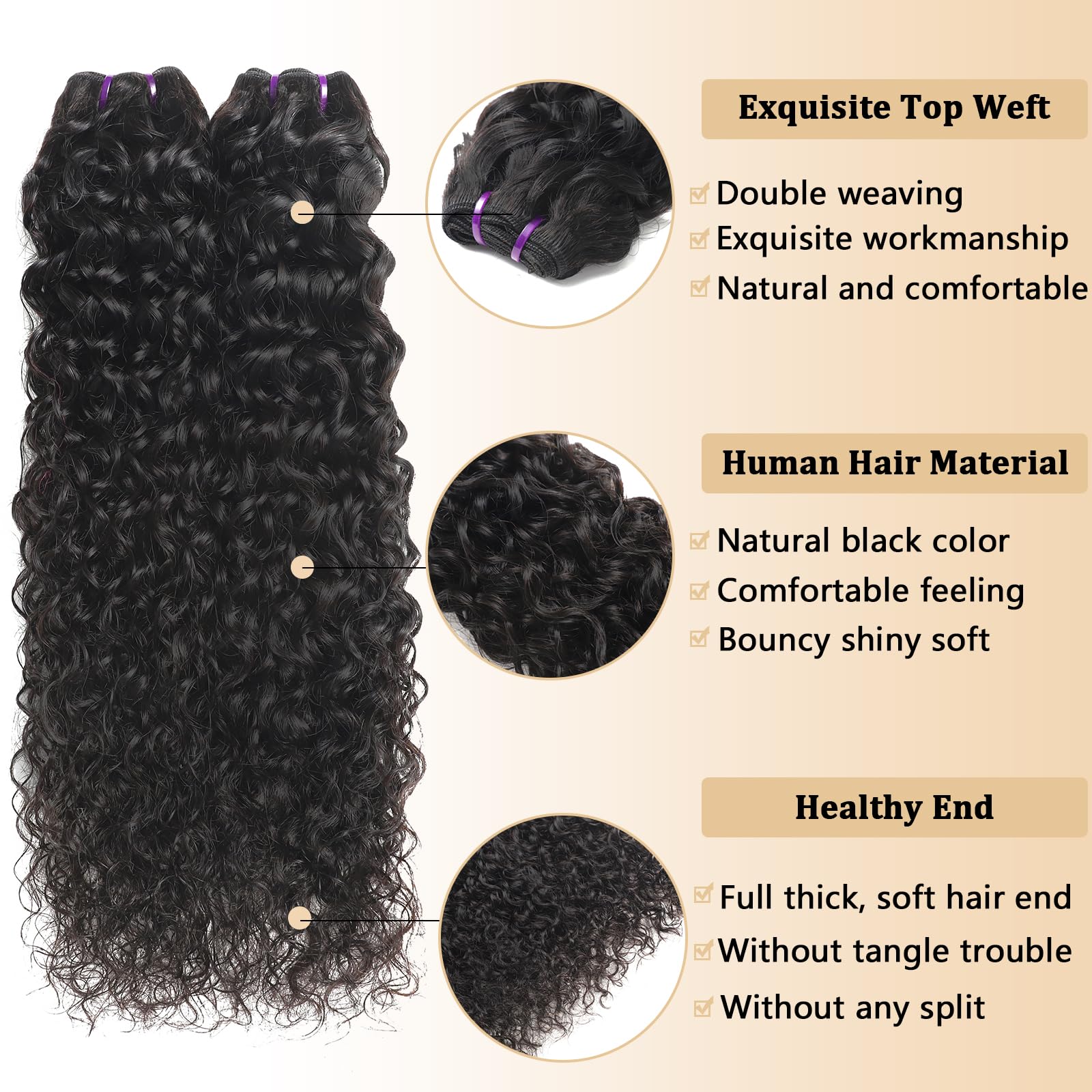20 Inch Brazilian Virgin Remy Human Hair Bundles - Water Wave 3 Bundles 16A 100% Unprocessed Natural Black Hair Extensions for Styling & Volume | Perfect for Daily Wear, Parties & Special Occasions