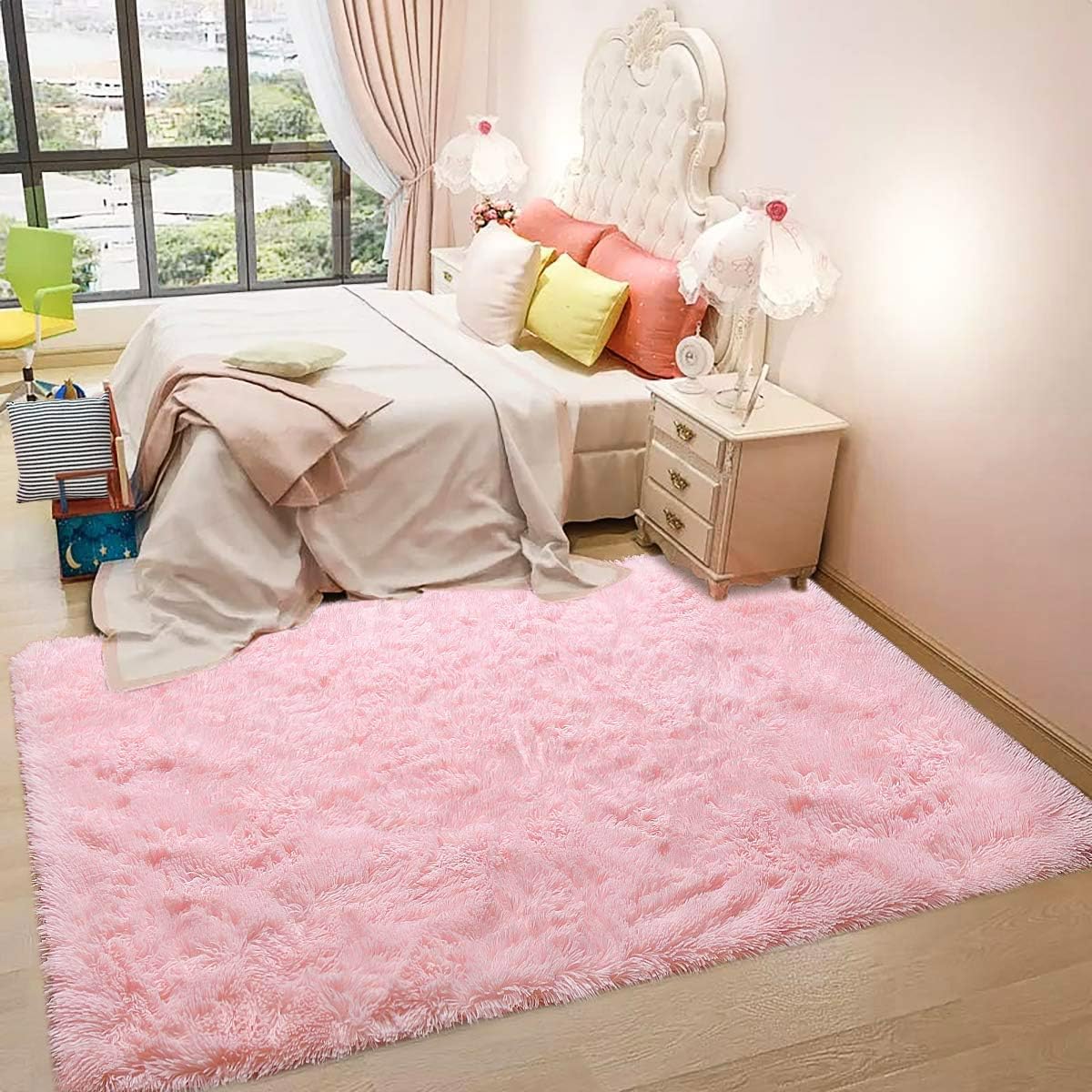 Ultra Soft Pink Shag Rug 6x9 Feet - Fluffy Non-Slip Area Rug for Bedroom, Living Room, Nursery & Kids Room Decor | Cozy Modern Fuzzy Floor Carpet for Girls, Babies & Home Comfort