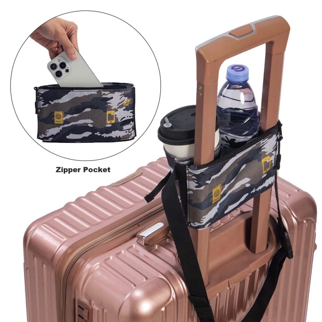 Universal Travel Cup Holder - 2 Coffee Mug Caddy for Luggage & Backpack Handles | Hands-Free Drink Carrier for Airports, Commuting & Outdoor Adventures