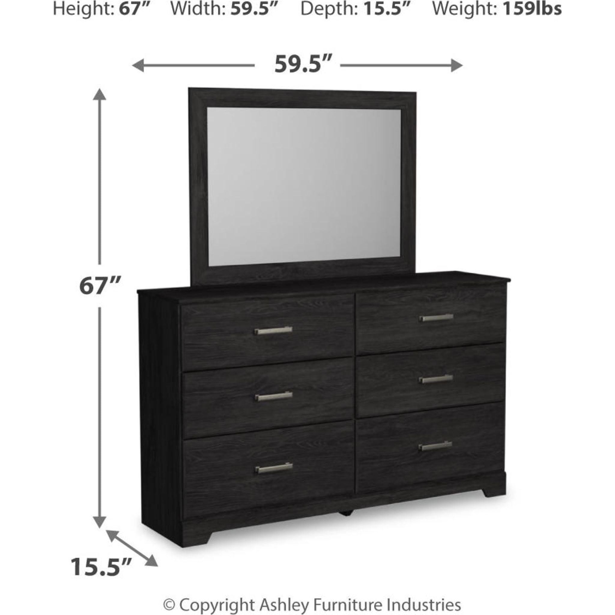 Belachime 6-Piece Panel Bedroom Set - Queen Size Bed Frame, Nightstand & Dresser - Modern Black Wooden Furniture for Master Bedroom & Guest Room