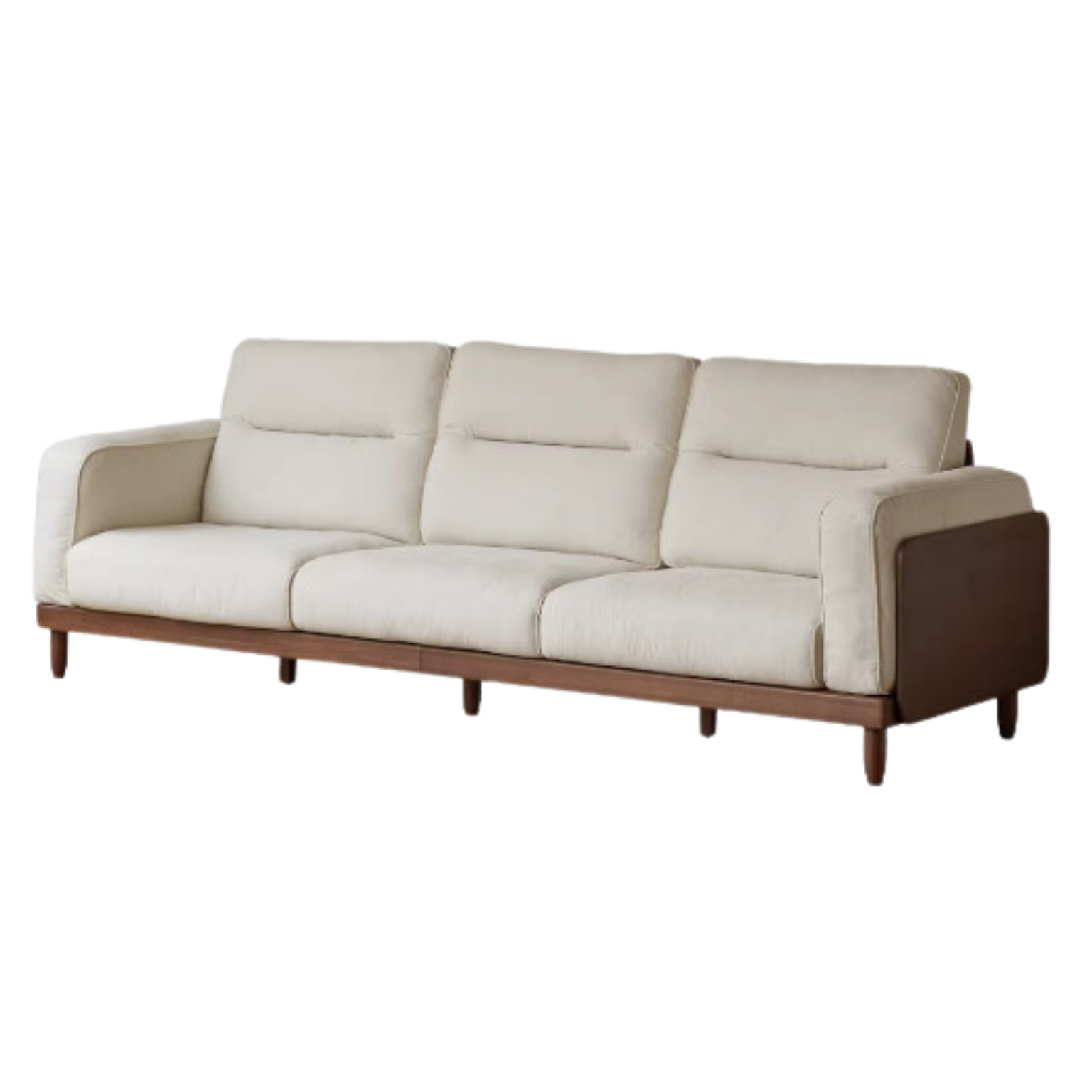Premium Black Walnut & Ash Solid Wood Leather Sofa with Genuine Yellow Cowhide Upholstery - Luxury Living Room Furniture for Modern Home Decor
