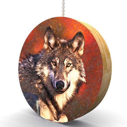 Handcrafted Oak Wood Wolf Portrait Ceiling Fan Pull Chain - Rustic Home Decor for Cabin, Lodge & Hunting Retreats