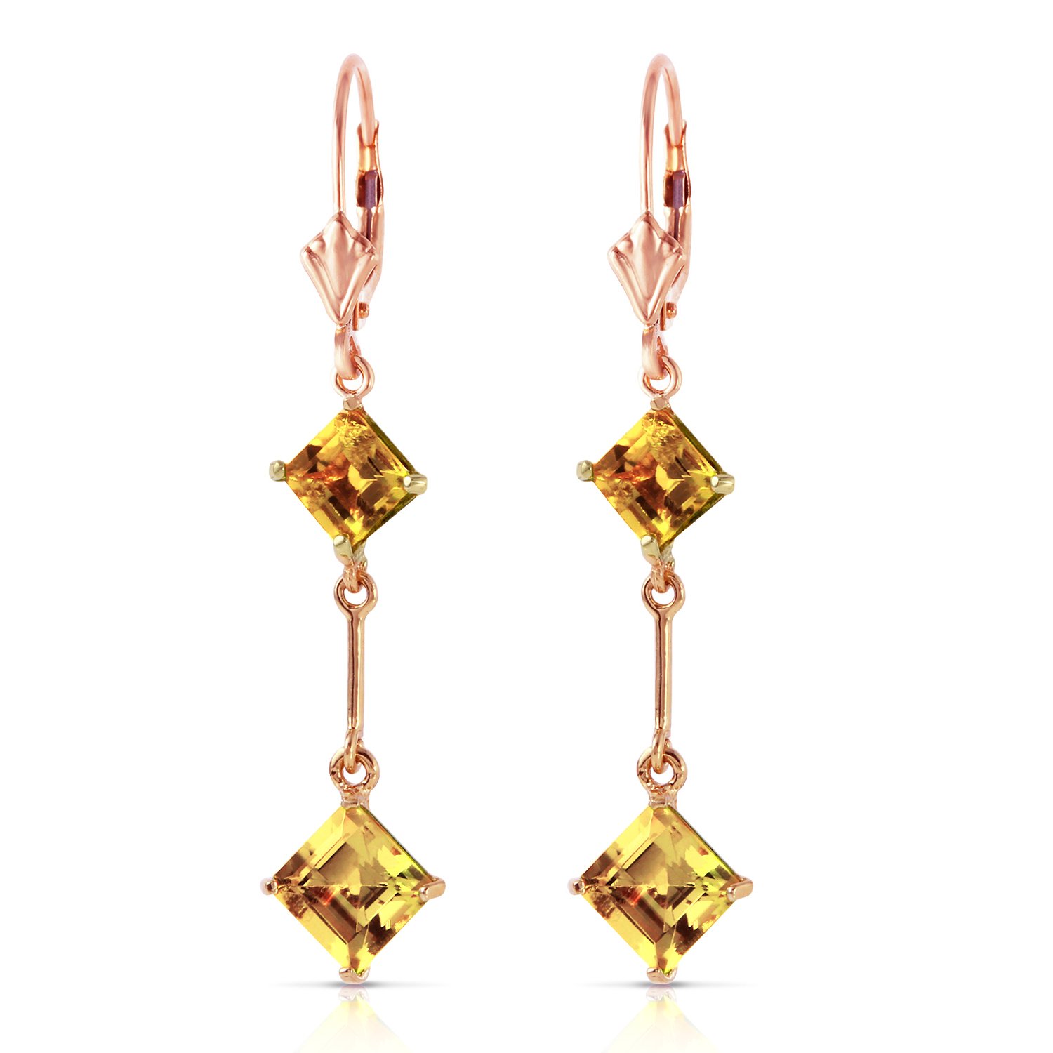 14K Solid Rose Gold Leverback Earrings with Natural Citrine Gemstones - Elegant Dangle Earrings for Women, Perfect for Weddings, Parties & Special Occasions