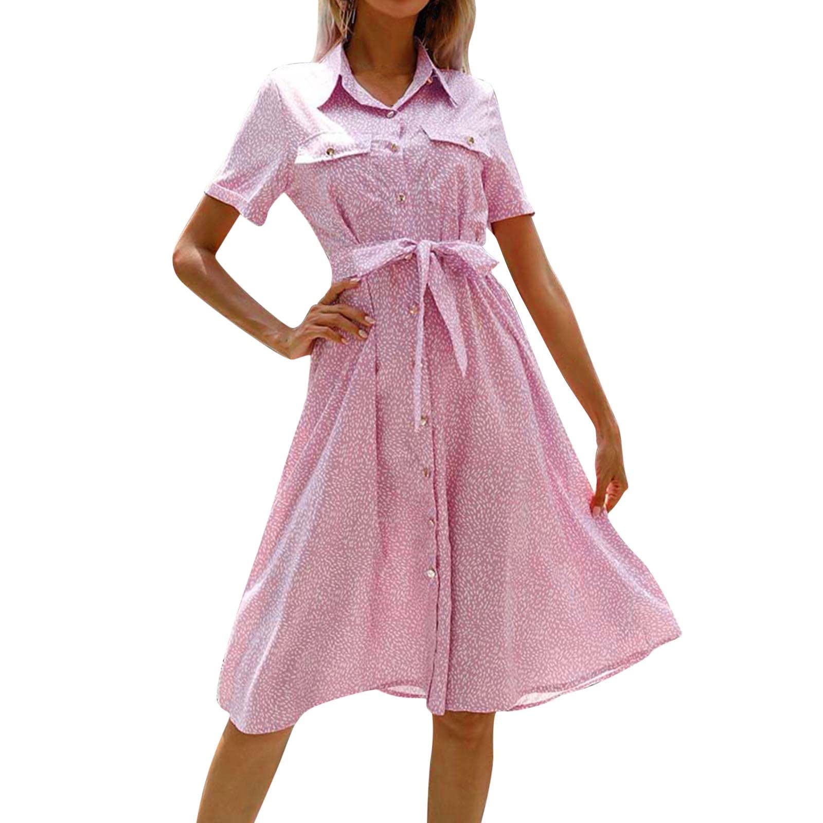 Women's Floral Print Short Sleeve Bandage Dress - Casual Summer Button Dress for Teens & Women | Perfect for Beach Outings, Date Nights & Summer Parties