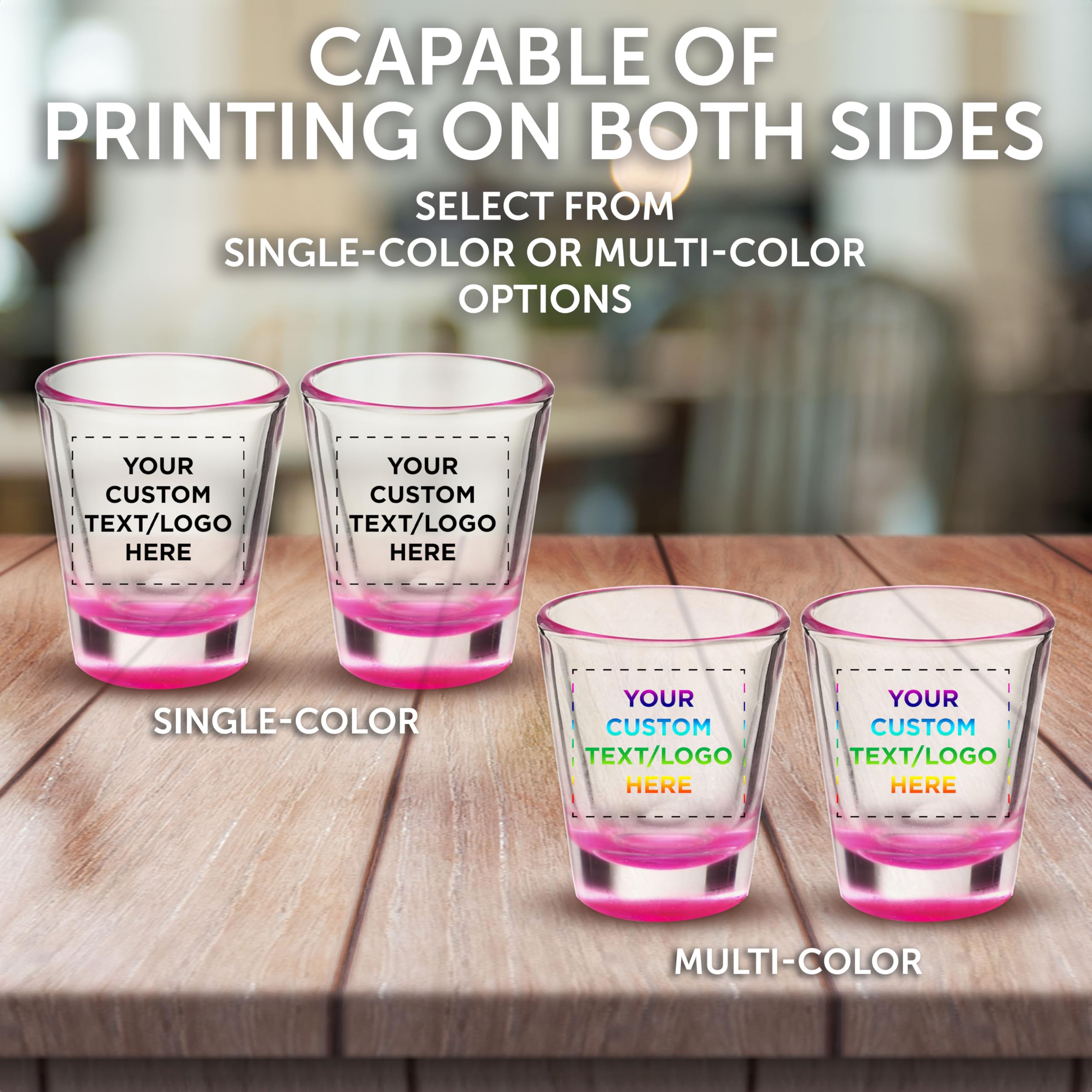 Custom Shot Glasses 1.75 oz (50-Piece Bulk Set) - Personalized Barware for Weddings, Bachelorette Parties & Events - Color Bottom Pink - Perfect for Cocktail Parties, Bridal Showers & Birthday Celebrations