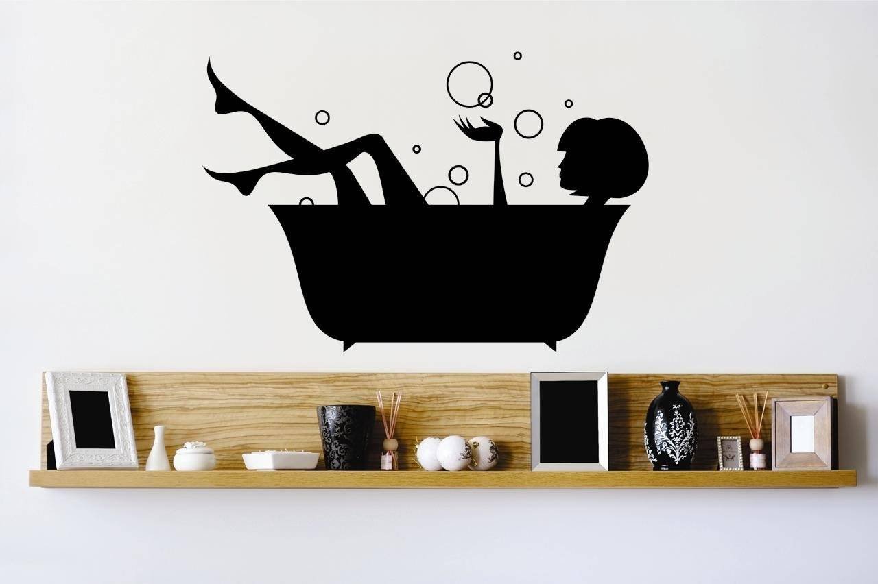 DIY Removable Vinyl Wall Decal - Bathtub Woman with Bubbles Motivational Home Decor for Bedroom, Bathroom, Kids Room - 10x20 Inches - Easy to Apply & Repositionable